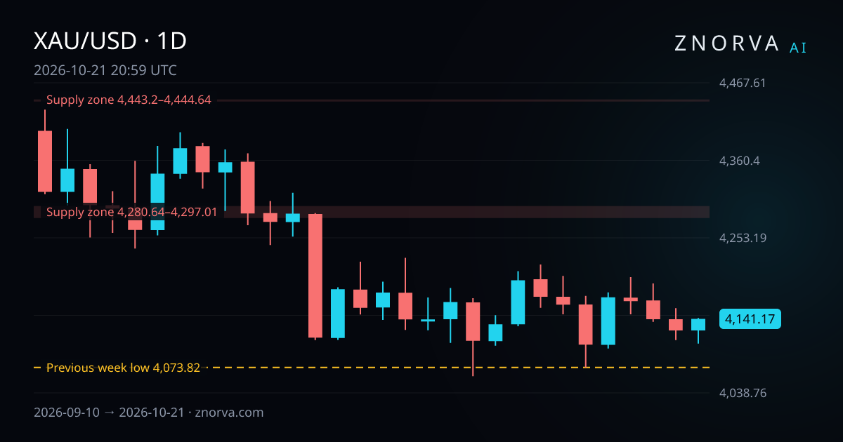 XAU/USD daily chart with Znorva levels and zones